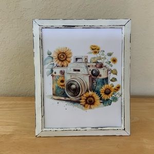 Farmhouse Sunflowers and vintage camera picture 8x10 w/frame